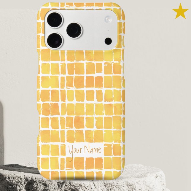 Yellow Abstract Watercolor Checker Custom Name iPhone Case (Creator Uploaded)