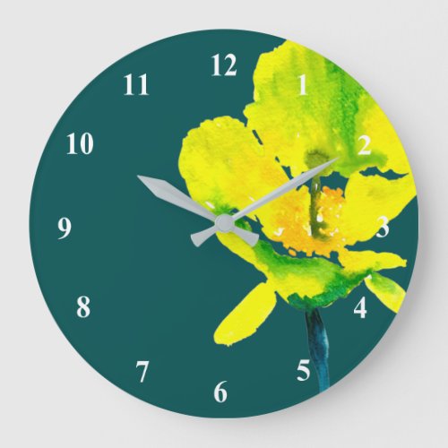 Yellow abstract watercolor loose floral large clock