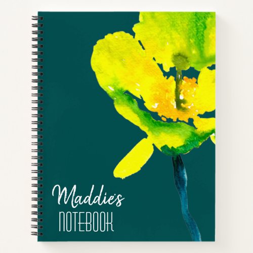 Yellow abstract watercolor loose floral notebook