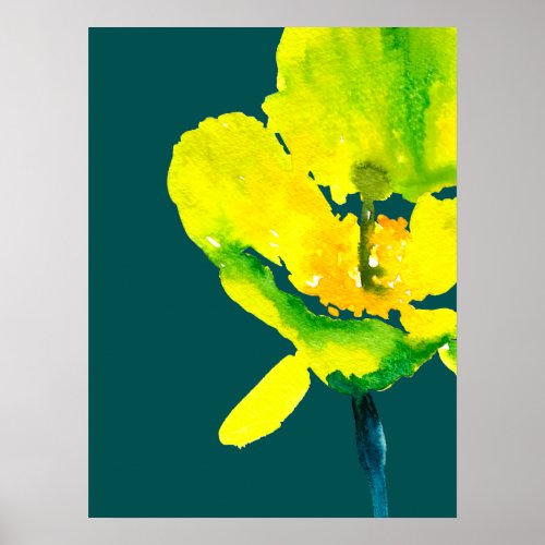 Yellow abstract watercolor loose floral poster
