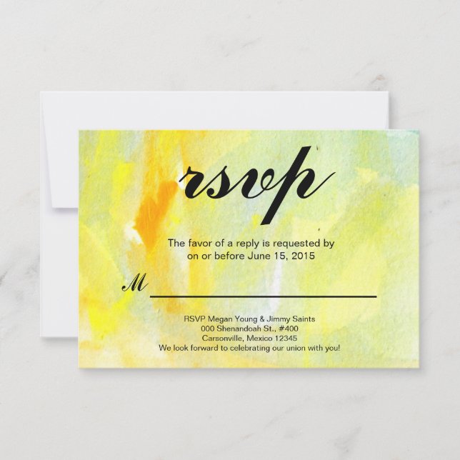 yellow abstract watercolor rsvp card (Front)