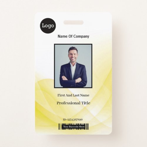 Yellow Abstract Wave Business Photo ID Badge