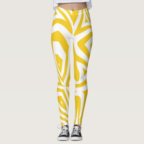 Yellow Abstract Zebra Print Womens Leggings