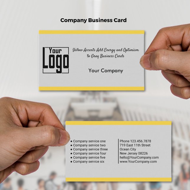 Yellow Accents Add Energy and Optimism to Gray Business Card (Yellow Accents Add Energy and Optimism to Gray Business Card)