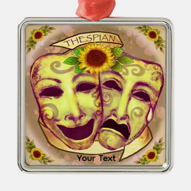 Yellow Actor Masks Metal Ornament (Front)