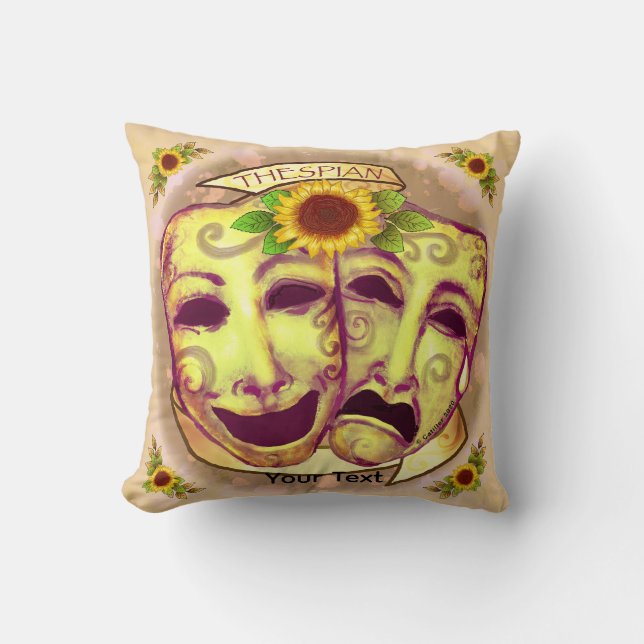 Yellow Actor Masks Throw Pillow (Front)