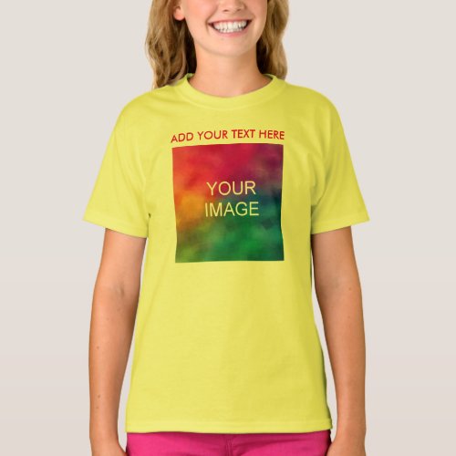 Yellow Add Your Text Photo Custom Template Girls T_Shirt