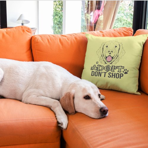 Yellow Adopt Dont Shop Homeless Rescue Dog  Throw Pillow