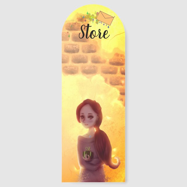 Yellow Adorable Bookmark with Girl Antique (Front)