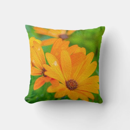 Yellow African chrysanthemum oil painting style Throw Pillow