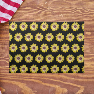 Yellow African Daisy Floral Pattern on Black Cloth Placemat