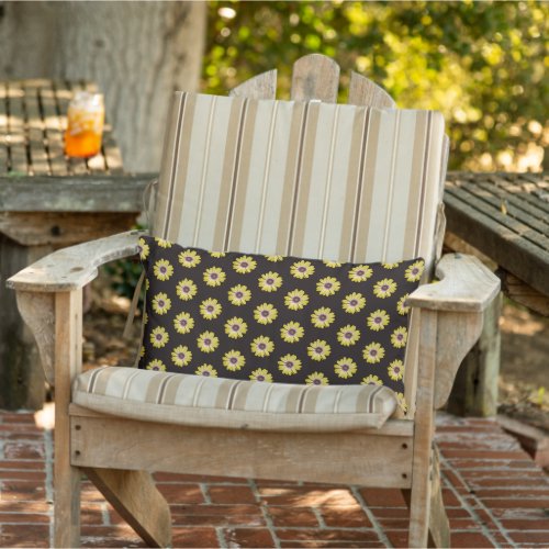 Yellow African Daisy Floral Pattern on Black Lumbar Pillow
