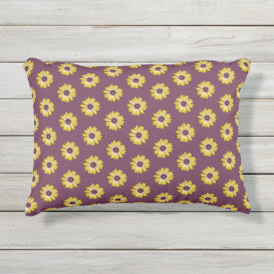 Yellow African Daisy Floral Pattern on Purple Outdoor Pillow