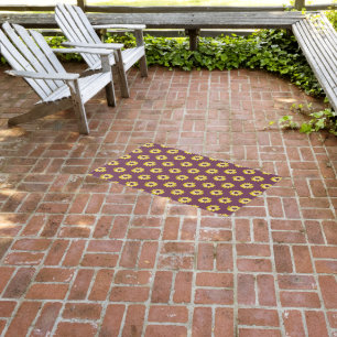 Yellow African Daisy Floral Pattern on Purple Outdoor Rug