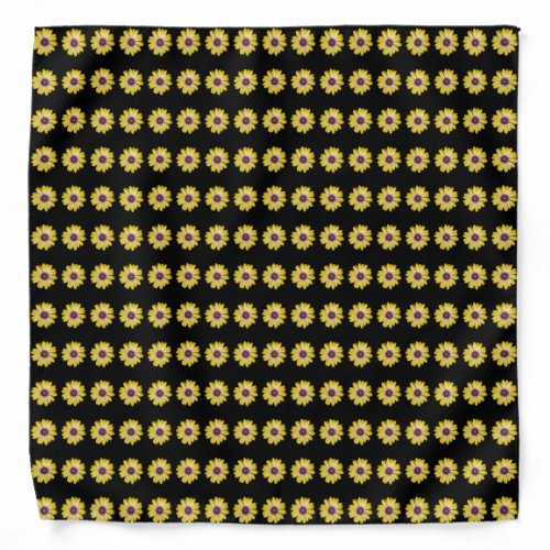 Yellow African Daisy on Black Floral Pattern Bandana