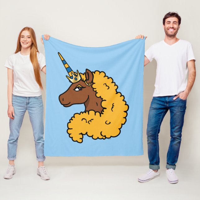 Yellow Afro Unicorn Fleece Blanket (In Situ)