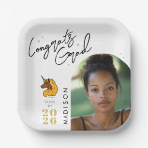 Yellow Afro Unicorn Graduation Paper Plates