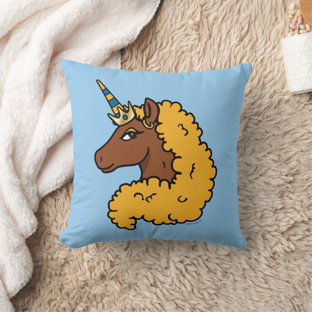 Yellow Afro Unicorn Throw Pillow (Blanket)