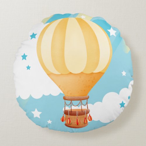 Yellow Air Balloon Round Pillow 
