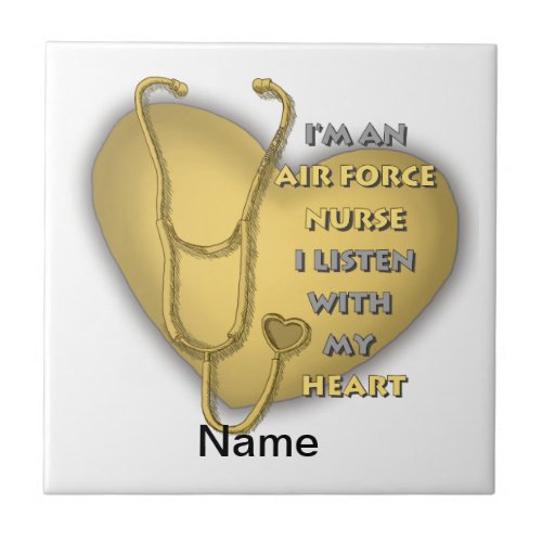 Yellow Air Force Nurse Heart custom name tile