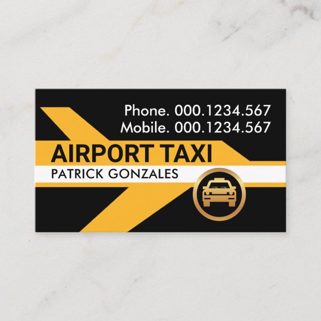 Yellow Airplane Airport Taxi Driving Business Card (Front)