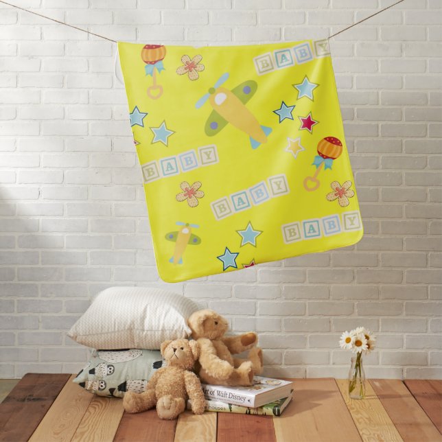 Yellow Airplane Baby Blanket (In Situ)