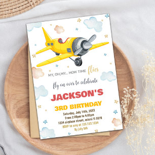 Yellow Airplane Birthday Invitations
