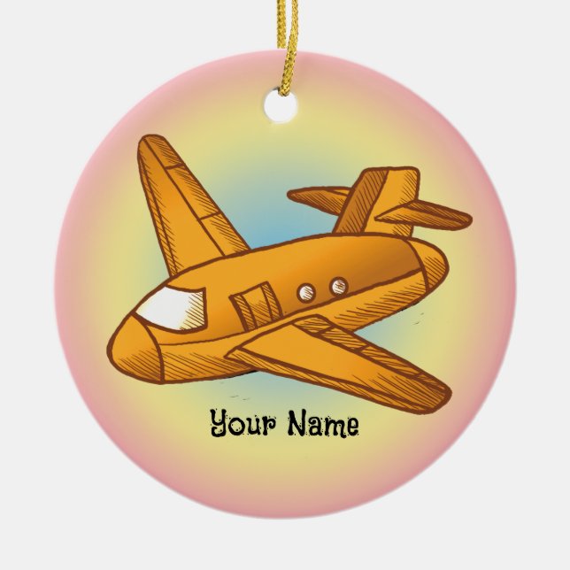 Yellow Airplane Ceramic Ornament (Front)