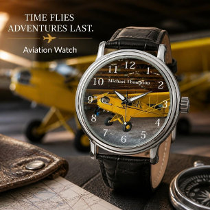 Yellow Airplane Pilot Watch Personalized Aviation