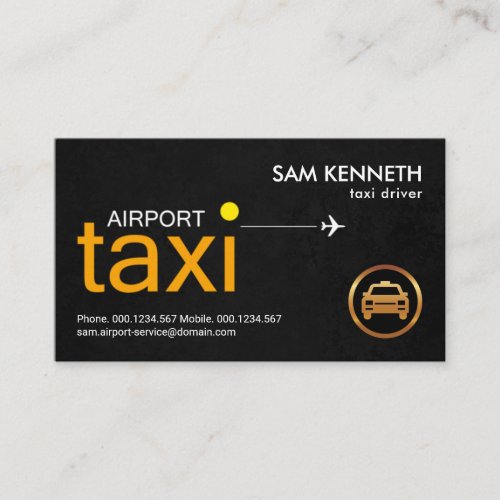 Yellow Airport Taxi Signage Black Grunge Driver Business Card