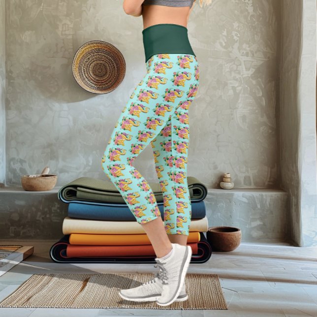 Yellow Albino Ball Python Teal Roses Capri Leggings (Creator Uploaded)