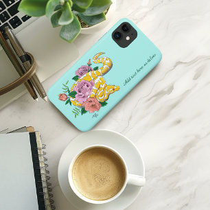 Yellow Albino Ball Python Teal Roses iPhone 11 Case
