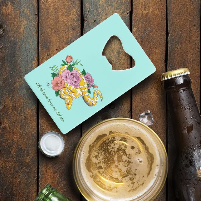 Yellow Albino Ball Python Teal Roses Credit Card Bottle Opener (Creator Uploaded)