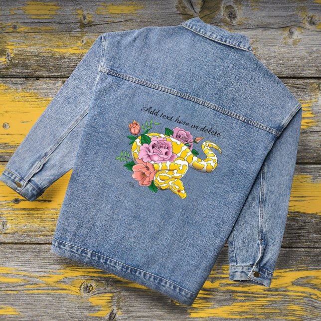 Yellow Albino Ball Python Teal Roses Denim Jacket (Creator Uploaded)