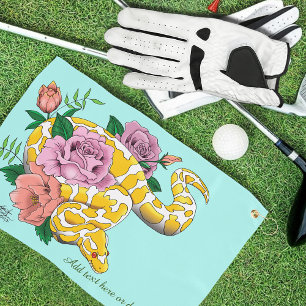 Yellow Albino Ball Python Teal Roses Golf Towel