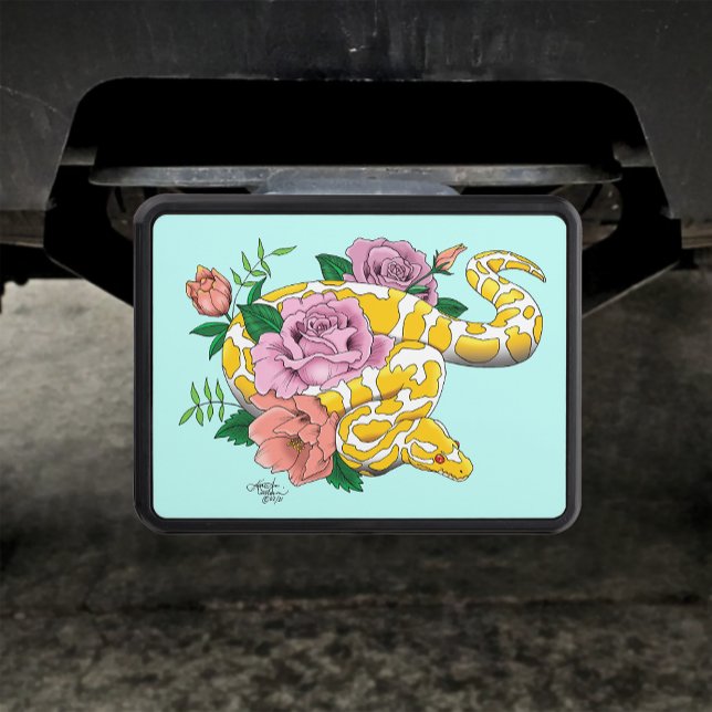 Yellow Albino Ball Python Teal Roses Hitch Cover (Creator Uploaded)