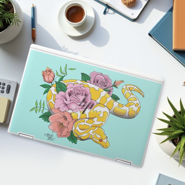 Yellow Albino Ball Python Teal Roses HP Laptop Skin (Creator Uploaded)