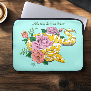 Yellow Albino Ball Python Teal Roses Laptop Sleeve