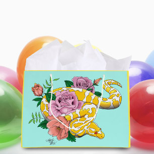 Yellow Albino Ball Python Teal Roses Large Gift Bag