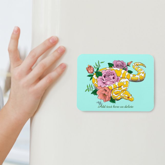 Yellow Albino Ball Python Teal Roses Magnet (Creator Uploaded)