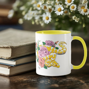 Yellow Albino Ball Python Teal Roses Mug