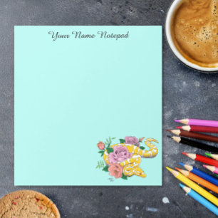 Yellow Albino Ball Python Teal Roses Notepad