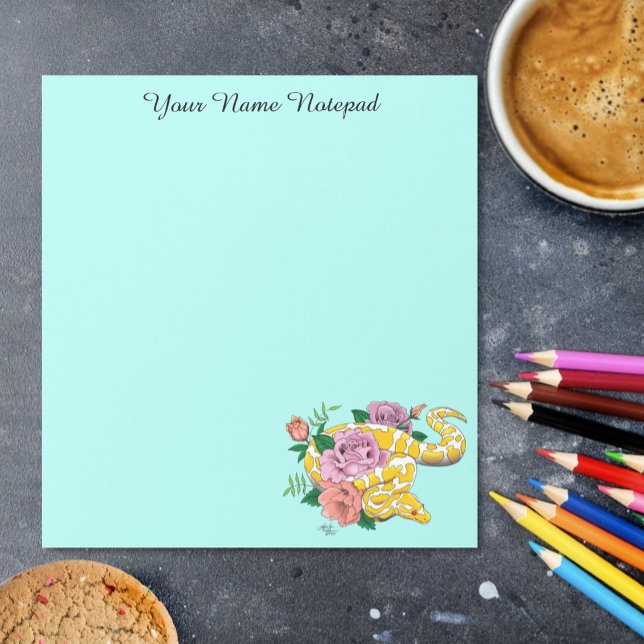 Yellow Albino Ball Python Teal Roses Notepad (Creator Uploaded)