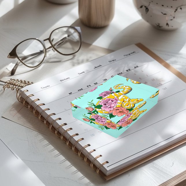 Yellow Albino Ball Python Teal Roses Paperweight (Creator Uploaded)