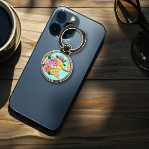 Yellow Albino Ball Python Teal Roses Phone Ring Stand