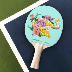 Yellow Albino Ball Python Teal Roses Ping Pong Paddle