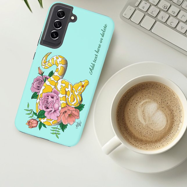 Yellow Albino Ball Python Teal Roses Samsung Galaxy Case (Creator Uploaded)