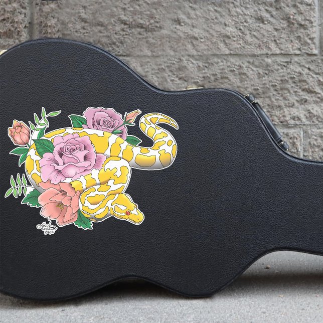 Yellow Albino Ball Python Teal Roses Sticker (Creator Uploaded)