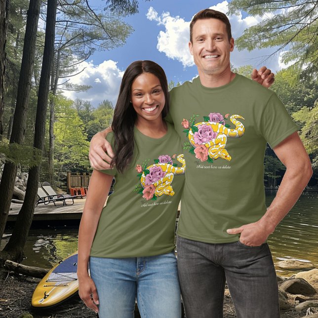 Yellow Albino Ball Python Teal Roses T-Shirt (Creator Uploaded)