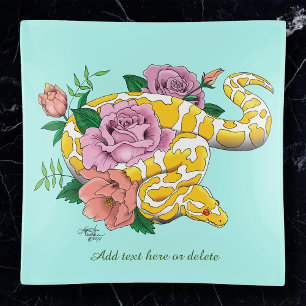 Yellow Albino Ball Python Teal Roses  Trinket Tray